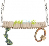Závesný rebrík s hračkou a lanom, pre škrečky, drevo/lano